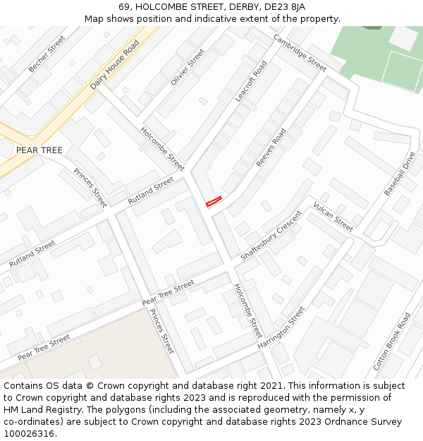 69, HOLCOMBE STREET, DERBY, DE23 8JA: Location map and indicative extent of plot