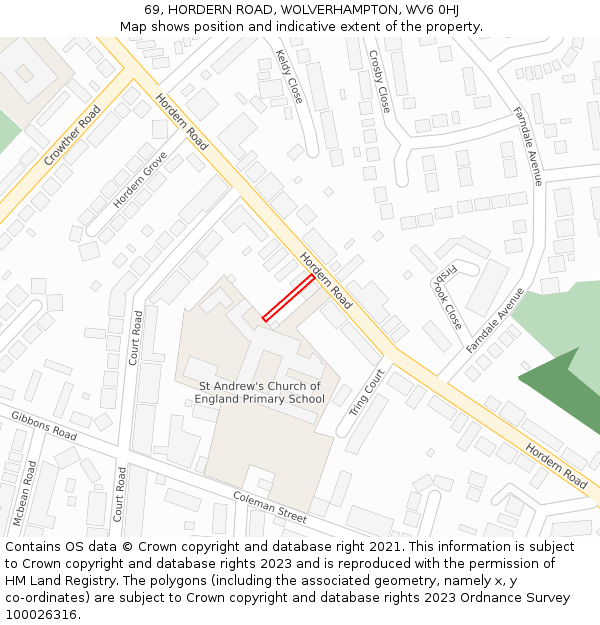 69, HORDERN ROAD, WOLVERHAMPTON, WV6 0HJ: Location map and indicative extent of plot