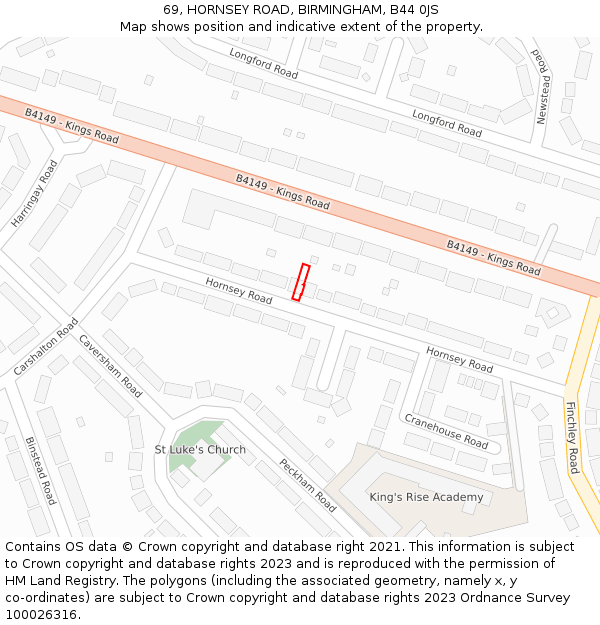69, HORNSEY ROAD, BIRMINGHAM, B44 0JS: Location map and indicative extent of plot