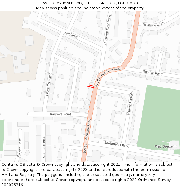 69, HORSHAM ROAD, LITTLEHAMPTON, BN17 6DB: Location map and indicative extent of plot