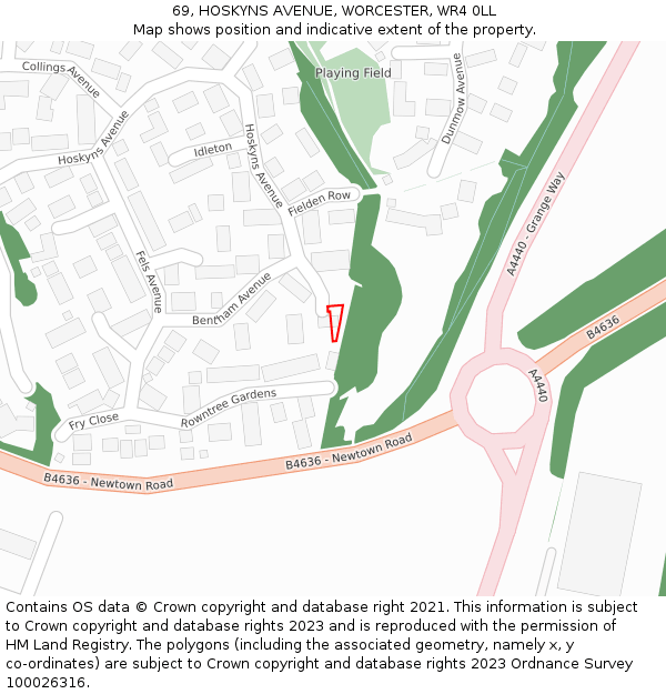 69, HOSKYNS AVENUE, WORCESTER, WR4 0LL: Location map and indicative extent of plot