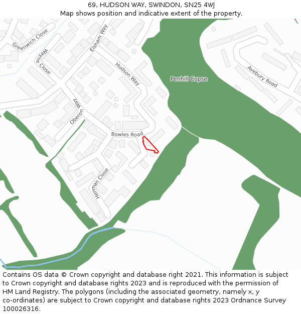 69, HUDSON WAY, SWINDON, SN25 4WJ: Location map and indicative extent of plot