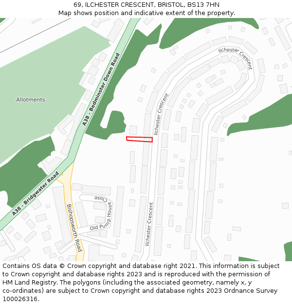 69, ILCHESTER CRESCENT, BRISTOL, BS13 7HN: Location map and indicative extent of plot