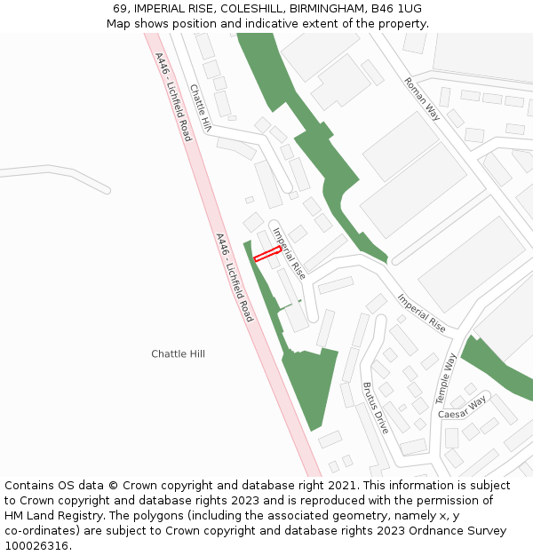 69, IMPERIAL RISE, COLESHILL, BIRMINGHAM, B46 1UG: Location map and indicative extent of plot