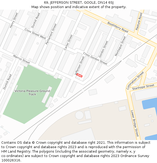 69, JEFFERSON STREET, GOOLE, DN14 6SJ: Location map and indicative extent of plot
