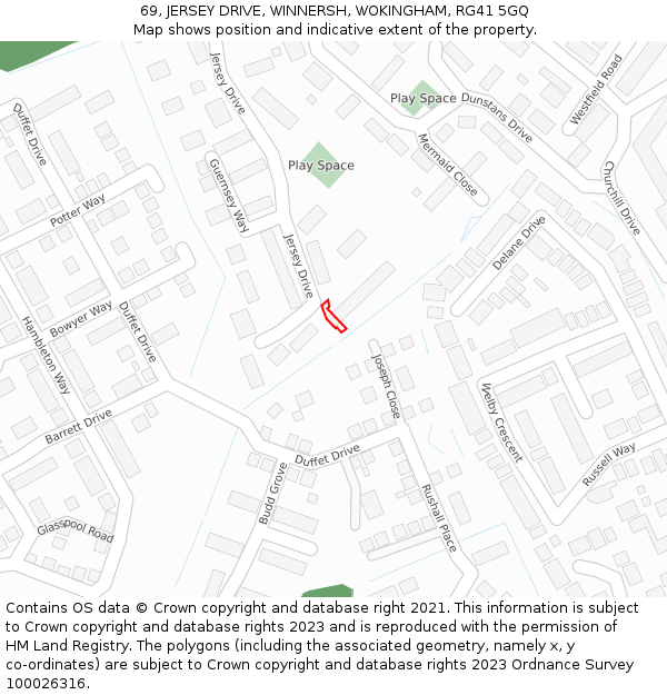 69, JERSEY DRIVE, WINNERSH, WOKINGHAM, RG41 5GQ: Location map and indicative extent of plot