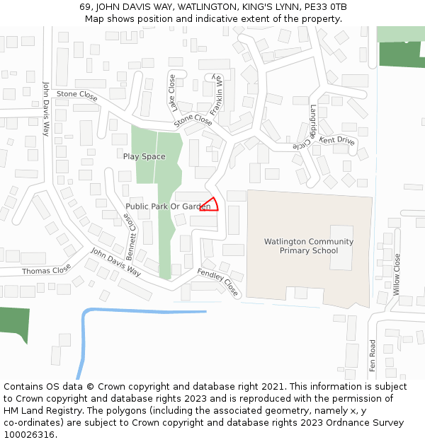 69, JOHN DAVIS WAY, WATLINGTON, KING'S LYNN, PE33 0TB: Location map and indicative extent of plot