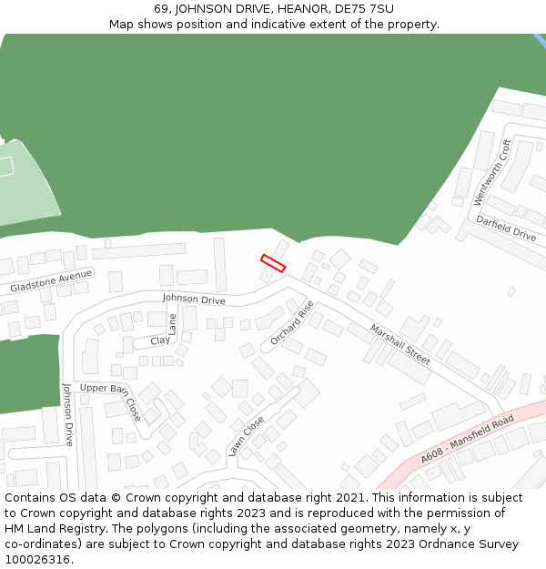 69, JOHNSON DRIVE, HEANOR, DE75 7SU: Location map and indicative extent of plot