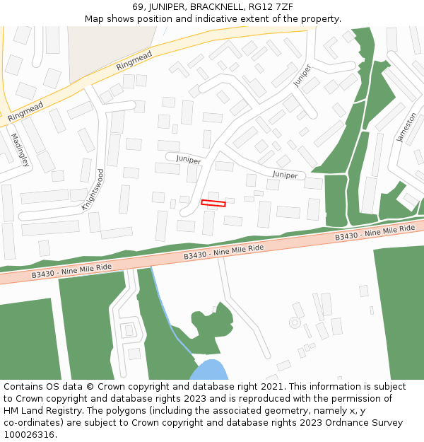 69, JUNIPER, BRACKNELL, RG12 7ZF: Location map and indicative extent of plot