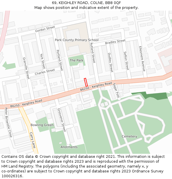 69, KEIGHLEY ROAD, COLNE, BB8 0QF: Location map and indicative extent of plot