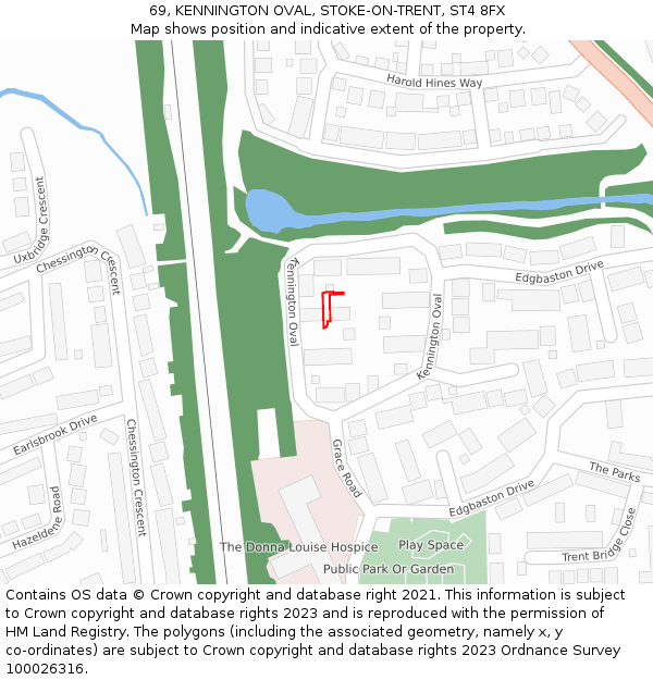 69, KENNINGTON OVAL, STOKE-ON-TRENT, ST4 8FX: Location map and indicative extent of plot