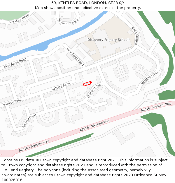 69, KENTLEA ROAD, LONDON, SE28 0JY: Location map and indicative extent of plot