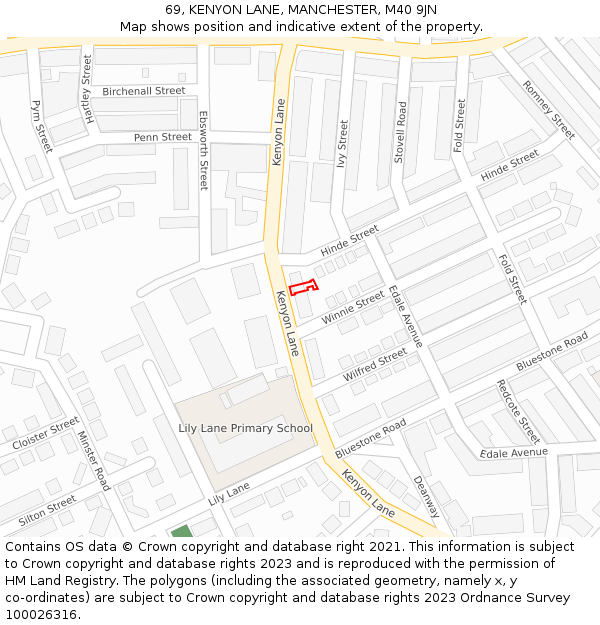 69, KENYON LANE, MANCHESTER, M40 9JN: Location map and indicative extent of plot