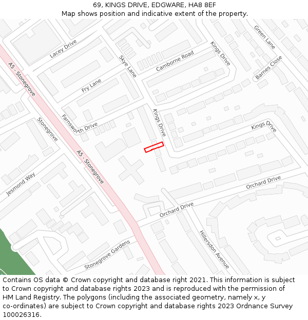 69, KINGS DRIVE, EDGWARE, HA8 8EF: Location map and indicative extent of plot