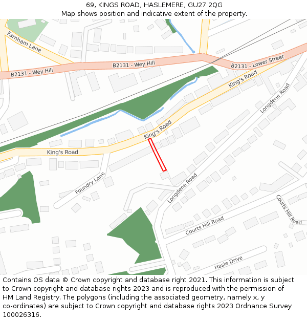 69, KINGS ROAD, HASLEMERE, GU27 2QG: Location map and indicative extent of plot