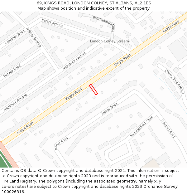 69, KINGS ROAD, LONDON COLNEY, ST ALBANS, AL2 1ES: Location map and indicative extent of plot