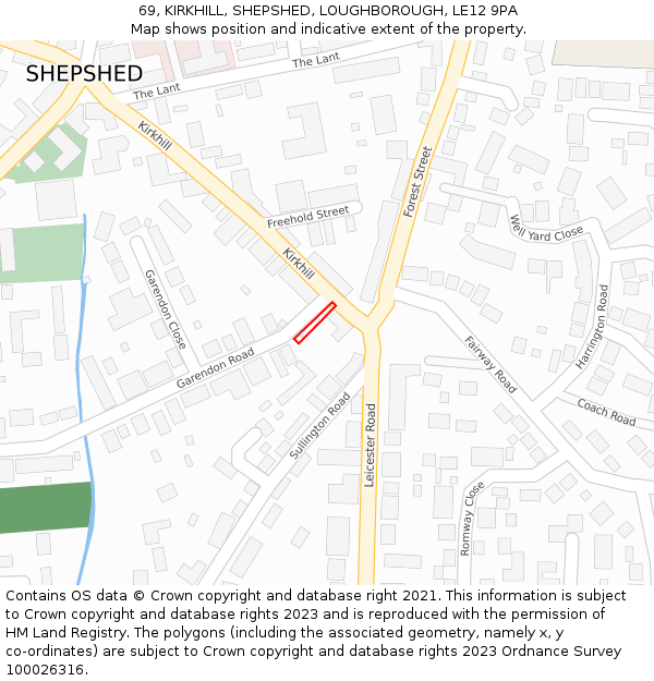 69, KIRKHILL, SHEPSHED, LOUGHBOROUGH, LE12 9PA: Location map and indicative extent of plot