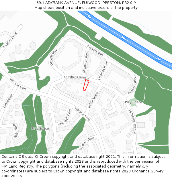 69, LADYBANK AVENUE, FULWOOD, PRESTON, PR2 9LY: Location map and indicative extent of plot