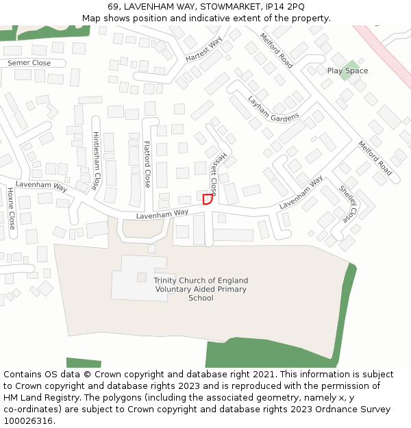 69, LAVENHAM WAY, STOWMARKET, IP14 2PQ: Location map and indicative extent of plot