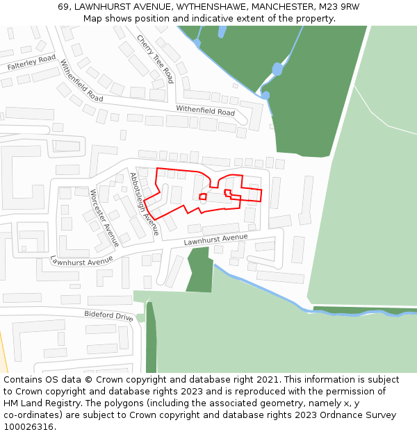 69, LAWNHURST AVENUE, WYTHENSHAWE, MANCHESTER, M23 9RW: Location map and indicative extent of plot