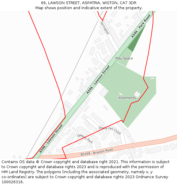 69, LAWSON STREET, ASPATRIA, WIGTON, CA7 3DR: Location map and indicative extent of plot