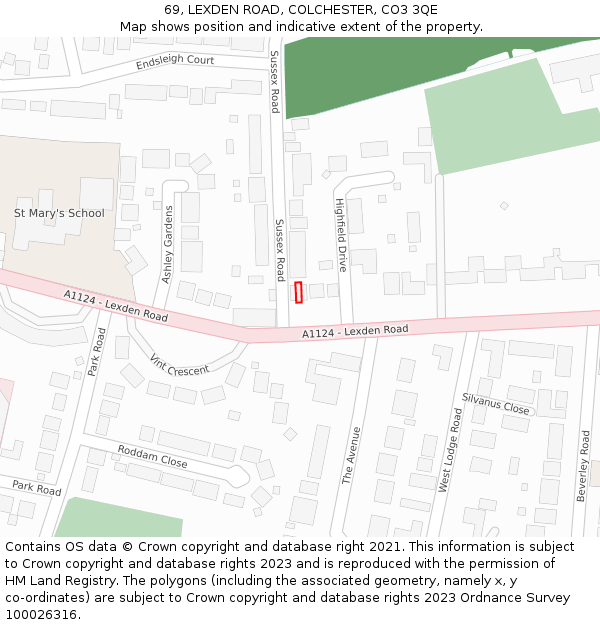 69, LEXDEN ROAD, COLCHESTER, CO3 3QE: Location map and indicative extent of plot