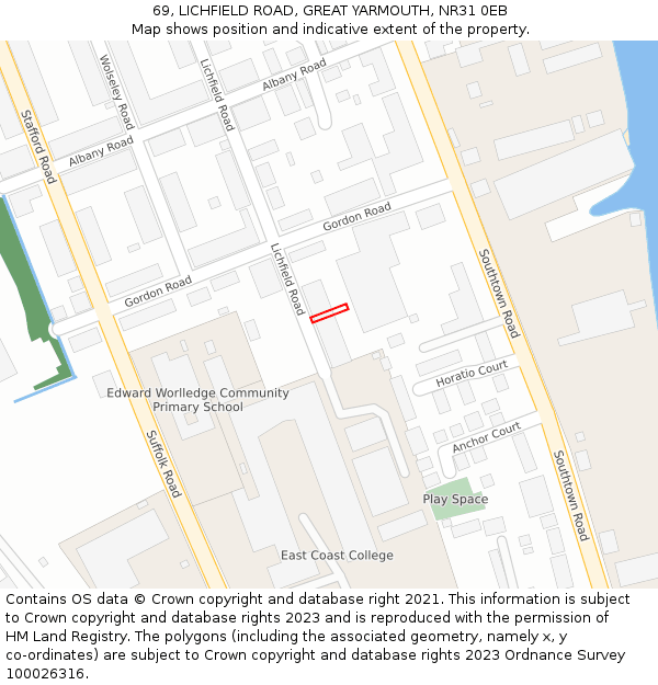 69, LICHFIELD ROAD, GREAT YARMOUTH, NR31 0EB: Location map and indicative extent of plot