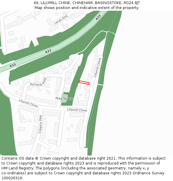 69, LILLYMILL CHINE, CHINEHAM, BASINGSTOKE, RG24 8JT: Location map and indicative extent of plot