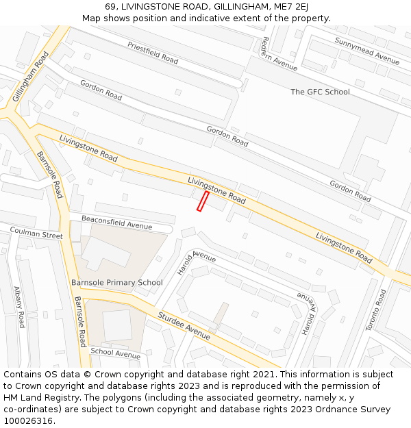 69, LIVINGSTONE ROAD, GILLINGHAM, ME7 2EJ: Location map and indicative extent of plot