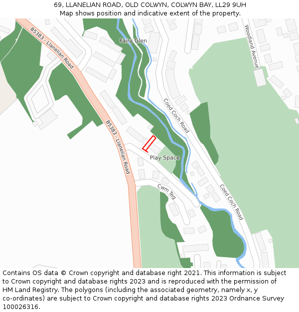 69, LLANELIAN ROAD, OLD COLWYN, COLWYN BAY, LL29 9UH: Location map and indicative extent of plot