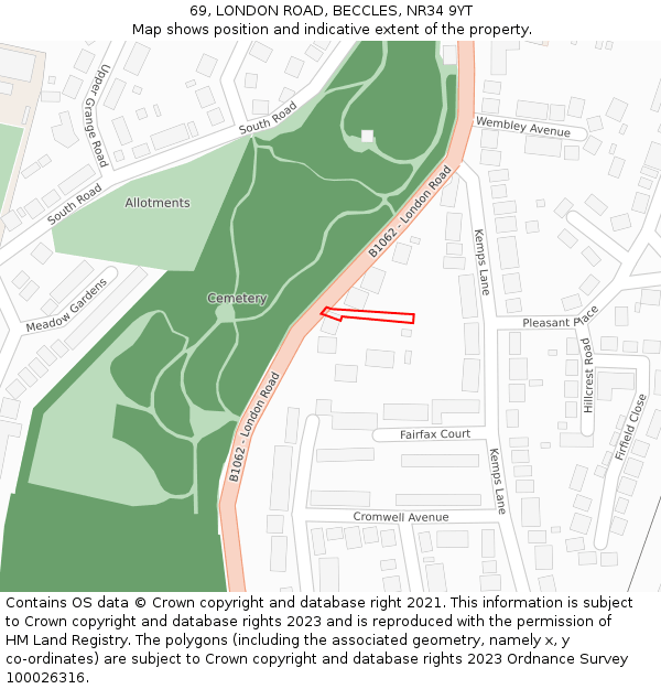 69, LONDON ROAD, BECCLES, NR34 9YT: Location map and indicative extent of plot