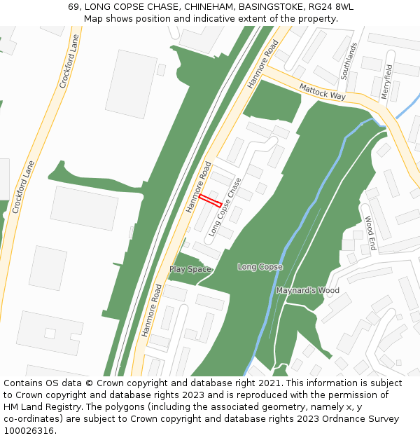 69, LONG COPSE CHASE, CHINEHAM, BASINGSTOKE, RG24 8WL: Location map and indicative extent of plot
