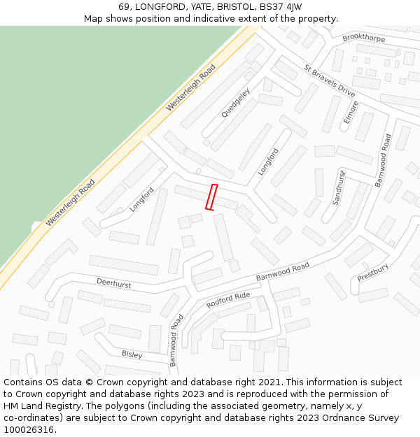 69, LONGFORD, YATE, BRISTOL, BS37 4JW: Location map and indicative extent of plot