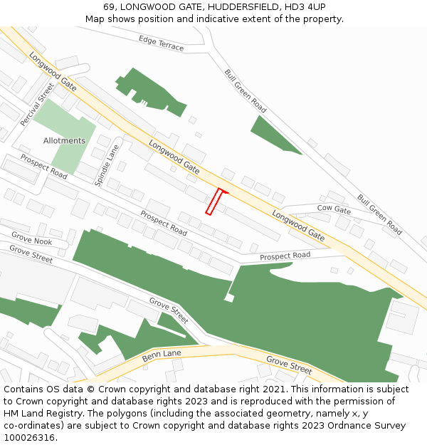 69, LONGWOOD GATE, HUDDERSFIELD, HD3 4UP: Location map and indicative extent of plot