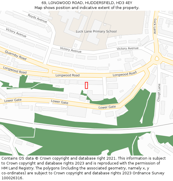 69, LONGWOOD ROAD, HUDDERSFIELD, HD3 4EY: Location map and indicative extent of plot