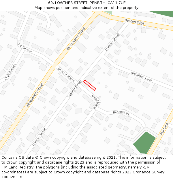 69, LOWTHER STREET, PENRITH, CA11 7UF: Location map and indicative extent of plot