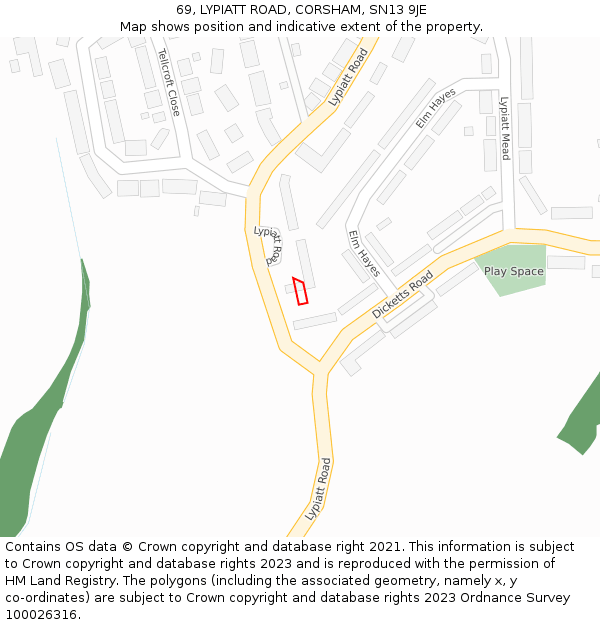 69, LYPIATT ROAD, CORSHAM, SN13 9JE: Location map and indicative extent of plot