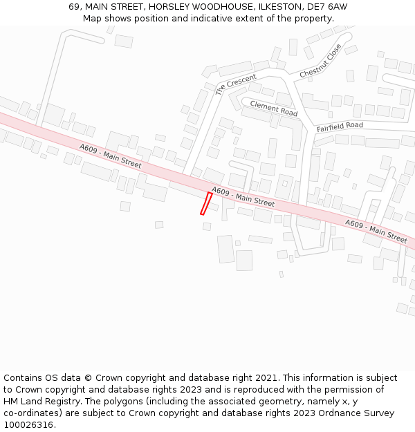 69, MAIN STREET, HORSLEY WOODHOUSE, ILKESTON, DE7 6AW: Location map and indicative extent of plot
