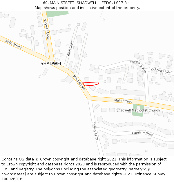 69, MAIN STREET, SHADWELL, LEEDS, LS17 8HL: Location map and indicative extent of plot