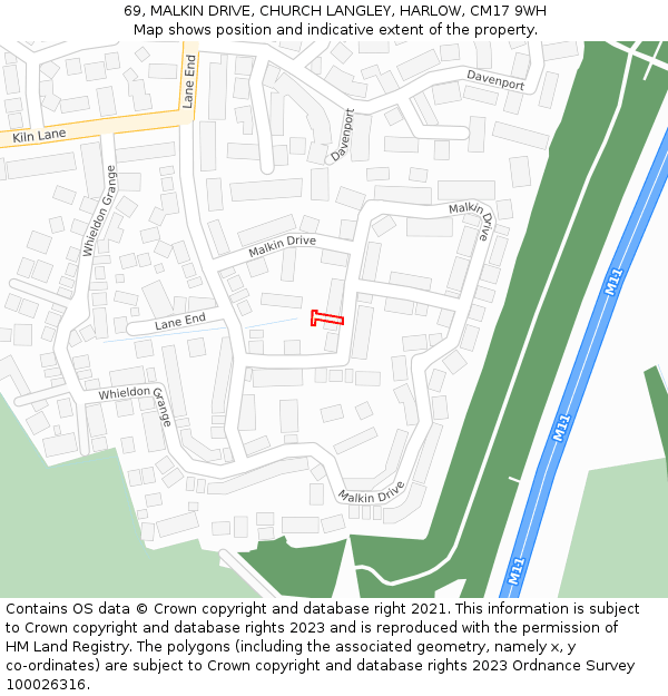 69, MALKIN DRIVE, CHURCH LANGLEY, HARLOW, CM17 9WH: Location map and indicative extent of plot