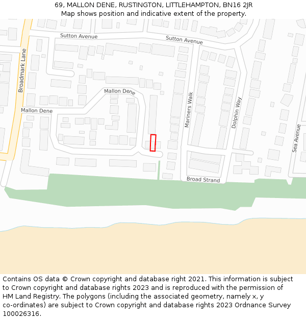 69, MALLON DENE, RUSTINGTON, LITTLEHAMPTON, BN16 2JR: Location map and indicative extent of plot