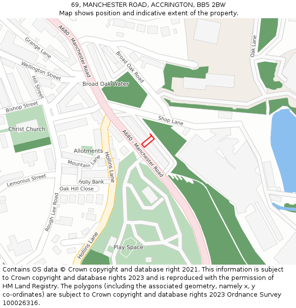 69, MANCHESTER ROAD, ACCRINGTON, BB5 2BW: Location map and indicative extent of plot