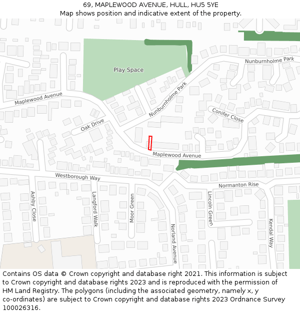 69, MAPLEWOOD AVENUE, HULL, HU5 5YE: Location map and indicative extent of plot