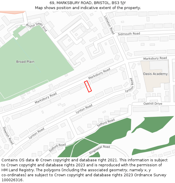 69, MARKSBURY ROAD, BRISTOL, BS3 5JY: Location map and indicative extent of plot