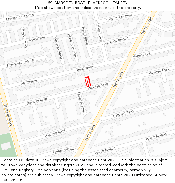 69, MARSDEN ROAD, BLACKPOOL, FY4 3BY: Location map and indicative extent of plot