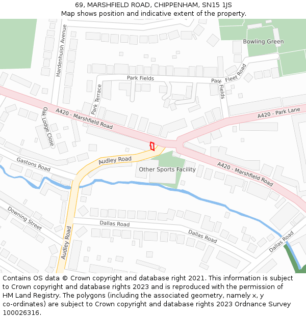 69, MARSHFIELD ROAD, CHIPPENHAM, SN15 1JS: Location map and indicative extent of plot