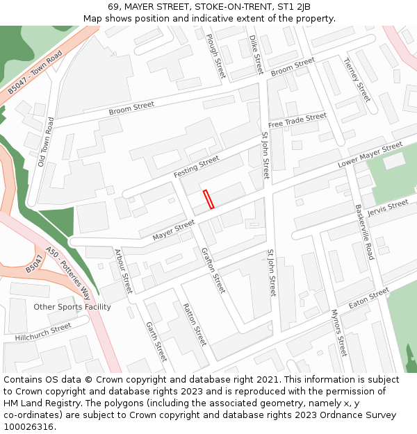 69, MAYER STREET, STOKE-ON-TRENT, ST1 2JB: Location map and indicative extent of plot