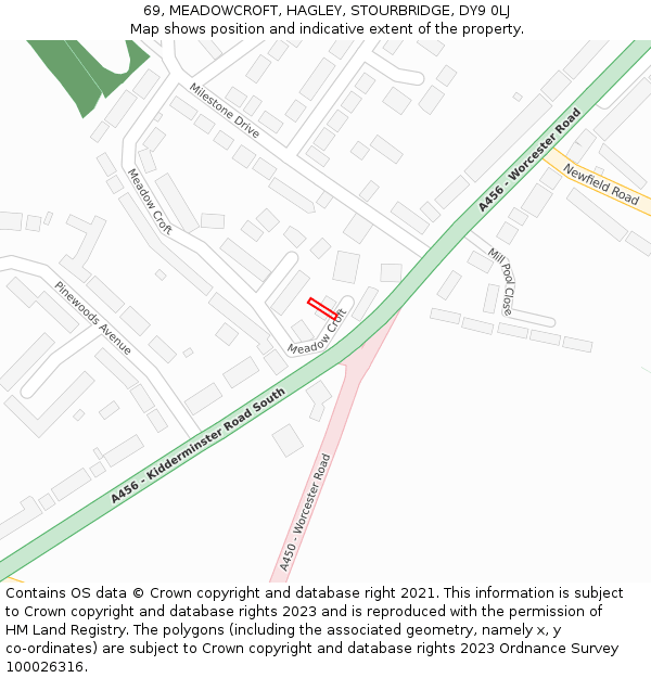 69, MEADOWCROFT, HAGLEY, STOURBRIDGE, DY9 0LJ: Location map and indicative extent of plot