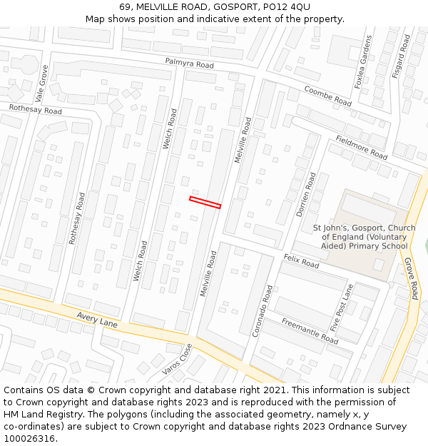 69, MELVILLE ROAD, GOSPORT, PO12 4QU: Location map and indicative extent of plot