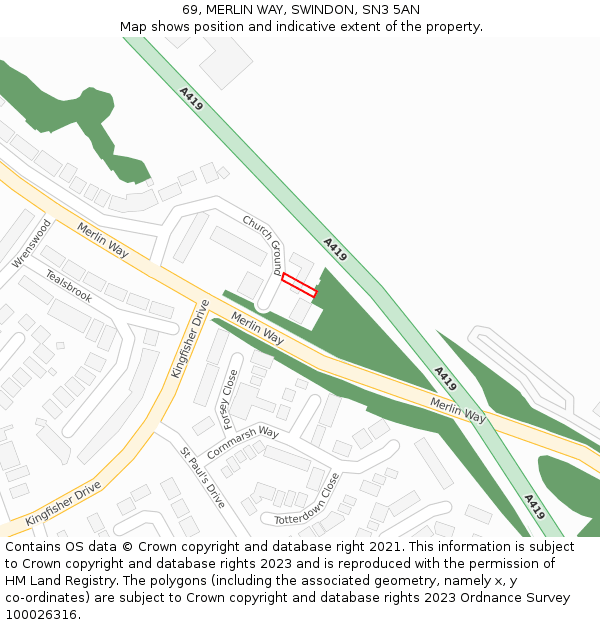 69, MERLIN WAY, SWINDON, SN3 5AN: Location map and indicative extent of plot